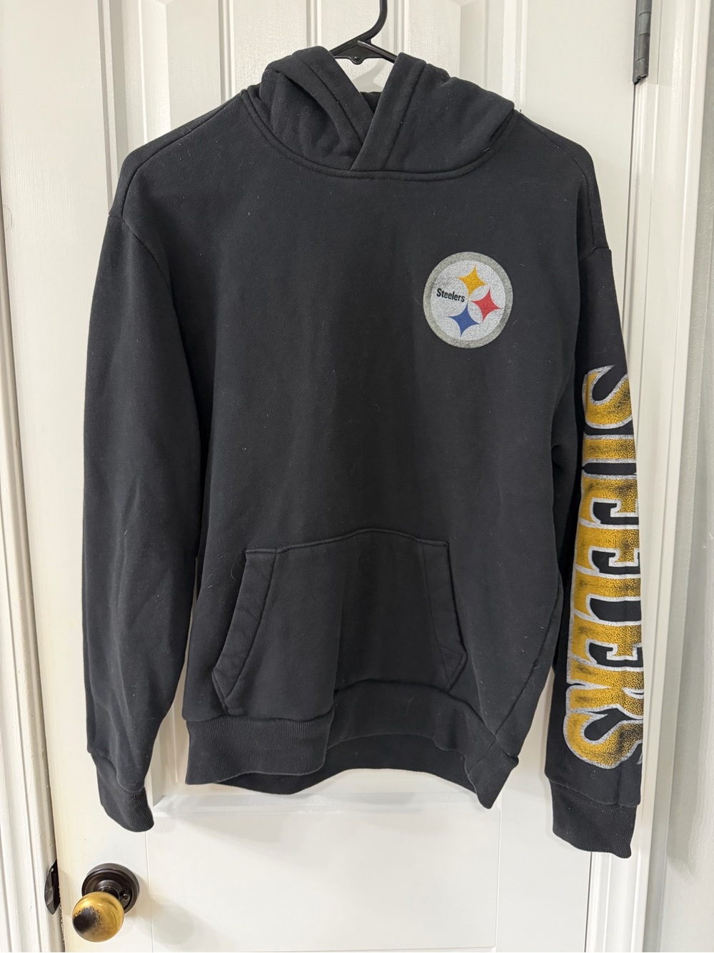 Team Apparel Pittsburgh Steelers Hoodie with Yellow Sleeve Lettering